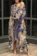 Khaki Casual Print Pocket Patchwork Oblique Collar Irregular Dresses