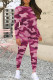 Purple Casual Camouflage Print Patchwork O Neck Long Sleeve Two Pieces