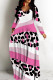 White Pink Casual Print Basic V Neck Long Dresses