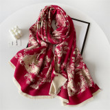 Red Casual Daily Jacquard Tassel Scarf