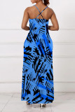 Yellow Sexy Floral Print Contrast V Neck Sling Dresses