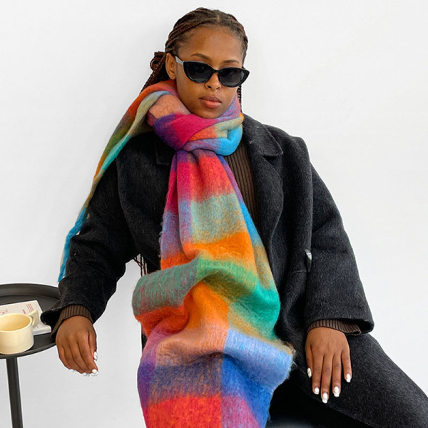 Multicolor Casual Daily Plaid Tassel Scarf