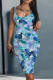 Baby Blue Casual Print Basic U Neck Vest Dresses