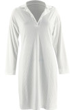 White Casual Solid Color Patchwork Turndown Collar Straight Dresses