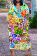 Light Green Casual Floral Print Basic V Neck Long Plus Size Dresses