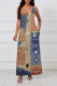 Multicolor Sexy Faux Denim Print Pocket Contrast V Neck Sling Dresses