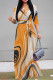 Orange Casual Geometric Print Lace Up Contrast V Neck Printed Dresses