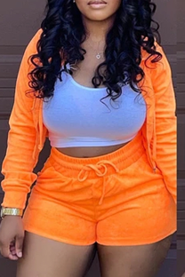 Orange Casual Solid Patchwork Hooded Collar Long Sleeve Two Pieces