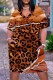 Dark Brown Casual Print Basic V Neck Short Sleeve Plus Size Dresses