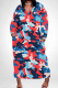 Blue Red Casual Camouflage Print Pocket Patchwork V Neck Straight Plus Size Dresses