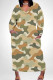 Khaki Casual Camouflage Print Pocket Patchwork V Neck Straight Plus Size Dresses