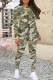 Green Casual Camouflage Print Patchwork O Neck Long Sleeve Two Pieces