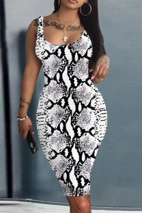 Snake Print Casual Print Basic U Neck Vest Dresses