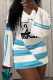 Blue Casual Print Patchwork V Neck Tops