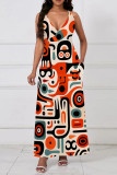 Multicolor Casual Print Pocket Patchwork V Neck Long Dresses