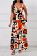 White Orange Casual Print Pocket Patchwork V Neck Long Dresses