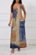 Blue Coffee Sexy Faux Denim Print Pocket Contrast V Neck Sling Dresses