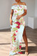 Baby Blue Casual Print Slit Off Shoulder Long Dresses