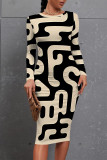 Stripe Casual Street National Totem Print Contrast O Neck Printed Dresses