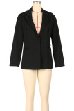 Deep Red Office lady Solid Color Pocket Buttons Patchwork Turn-back Collar Outerwear