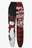 Red Casual Print Patchwork Regular Mid Waist Pencil Positioning Print Bottoms
