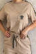 Brown Casual Figure Print Pocket Patchwork Contrast O Neck Short Sleeve Two Pieces