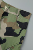 Orange Casual Camouflage Print Hollowed Out Patchwork Straight Mid Waist Conventional Full Print Trousers