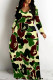 Camouflage Casual Camouflage Print Pocket Contrast V Neck Printed Dresses