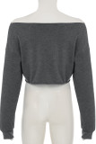 Dark Gray Sexy Print Patchwork Backless Cross Straps Off Shoulder Tops