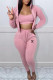Pink Casual Letter Print Lace Up Zipper Hooded Long Sleeve Three Pieces