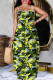 Camouflage Casual Print Backless Spaghetti Strap Long Dresses