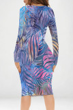 Grey Red Casual Geometric Print Contrast V Neck Printed Dresses