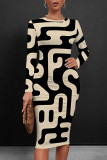 Stripe Casual Street National Totem Print Contrast O Neck Printed Dresses