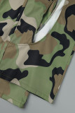 Orange Casual Camouflage Print Hollowed Out Patchwork Straight Mid Waist Conventional Full Print Trousers