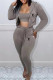 Light Coffee Casual Letter Print Lace Up Zipper Hooded Long Sleeve Three Pieces