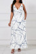 White Casual Print Pocket Patchwork V Neck Long Dresses