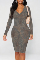 Lady Grey Casual Geometric Print Contrast V Neck Printed Dresses