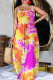 Orange Casual Print Backless Spaghetti Strap Long Dresses