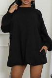 White Casual Solid Color Basic O Neck Long Sleeve Dresses
