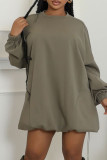 White Casual Solid Color Basic O Neck Long Sleeve Dresses