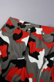 Orange Casual Camouflage Print Hollowed Out Patchwork Straight Mid Waist Conventional Full Print Trousers
