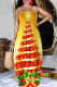 Gold Casual Christmas Tree Print Backless Spaghetti Strap Long Dresses