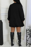 White Casual Solid Color Basic O Neck Long Sleeve Dresses
