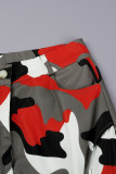 Orange Casual Camouflage Print Hollowed Out Patchwork Straight Mid Waist Conventional Full Print Trousers