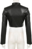 Black Street Solid Color Patchwork Zipper Zipper Collar Outerwear