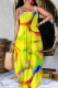 Yellow Casual Print Backless Spaghetti Strap Long Dresses