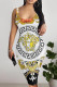 White Sexy Figure Print Contrast U Neck Printed Dresses