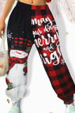 Red Casual Print Patchwork Regular Mid Waist Pencil Positioning Print Bottoms
