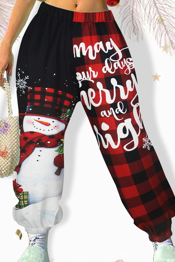 Red Casual Print Patchwork Regular Mid Waist Pencil Positioning Print Bottoms