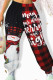 Red Casual Print Patchwork Regular Mid Waist Pencil Positioning Print Bottoms